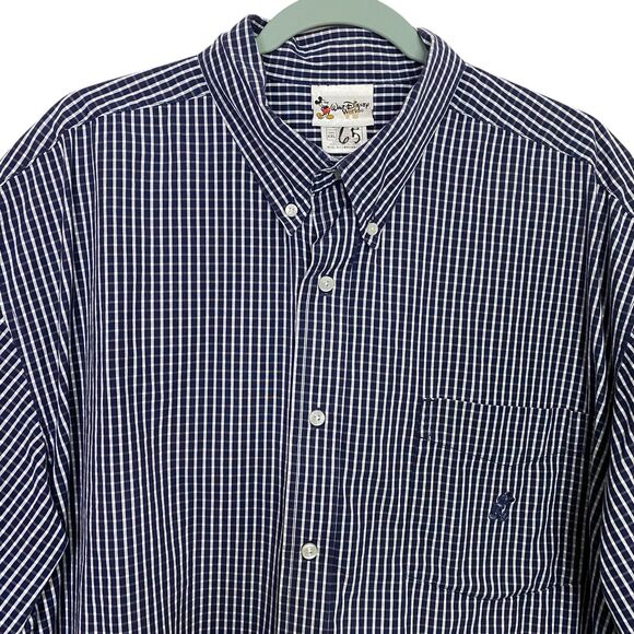Walt Disney World Shirt Mens XXL 2XL Blue White Plaid Button Down Mickey Mouse - Picture 4 of 8